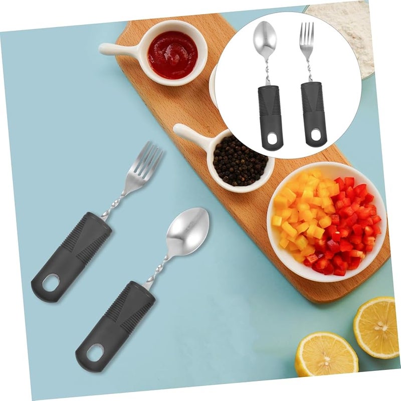 Elderly Fork And Spoon Set With Non Slip Grip For Disabled Patients Kitchen Utensils - Image 4